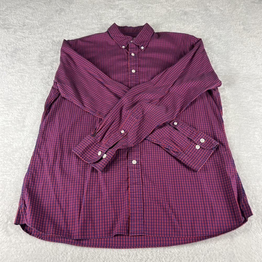 Brooks Brothers Mens Sz Large Red/Blue Fleece Plaid Button Down Casual Shirt - Picture 1 of 8